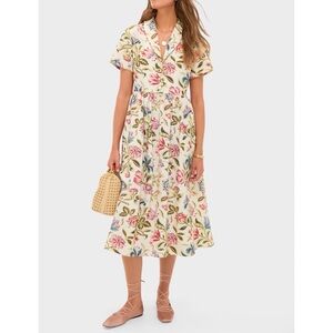 Tuckernuck Dianthus Floral Adelaine Short Sleeve Cream Midi Dress